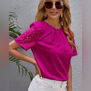 Berry Pink Eyelet Sleeve Blouse